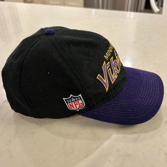 Vintage 90's Sports Specialties Minnesota Vikings NFL Script Snapback Hat Black - Picture 3 of 7